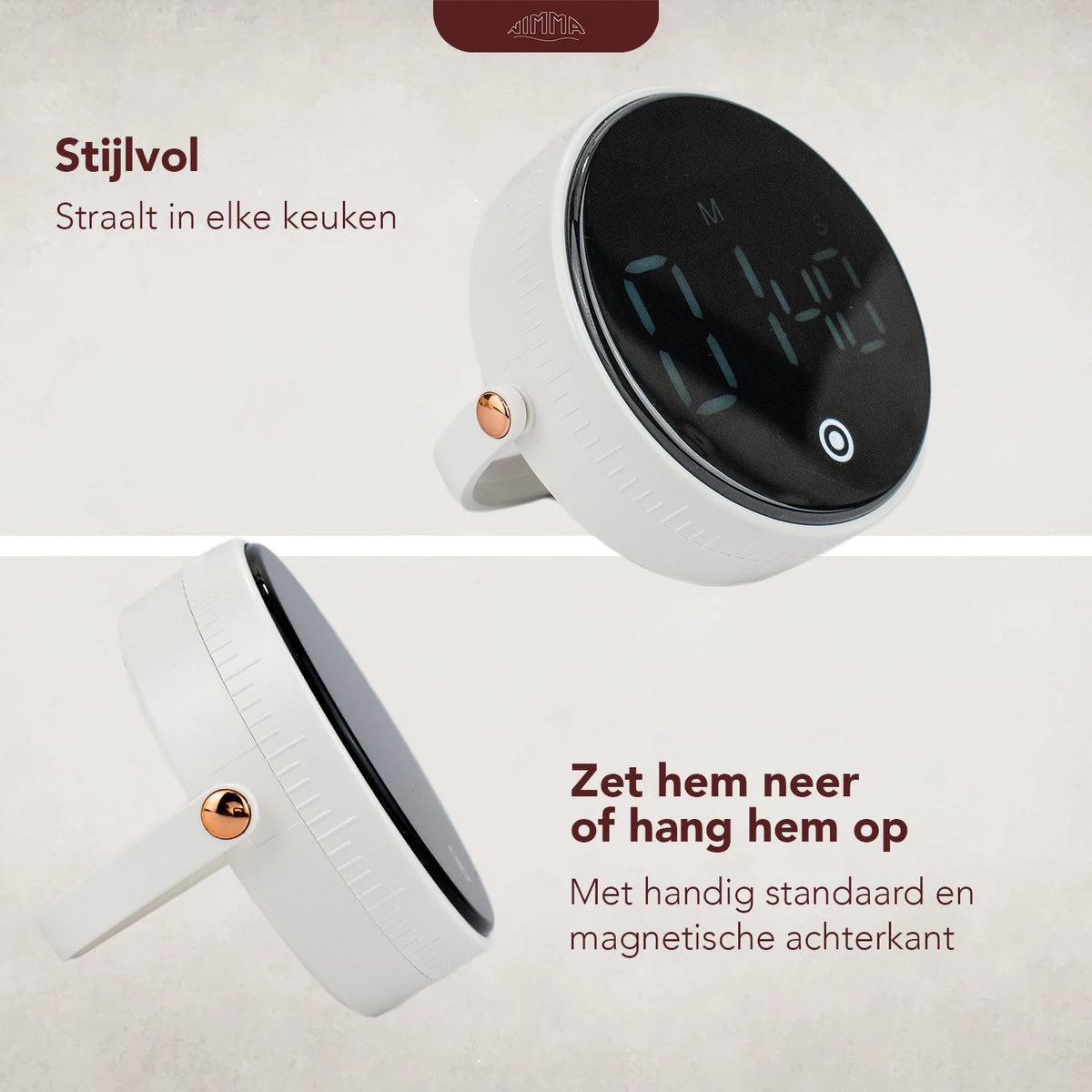 Nimma® Kookwekker - Digitale Keukenwekker - Magnetisch - Incl. Timer En Stopwatch - Draaiknop - Led - Wit - Afbeelding 2