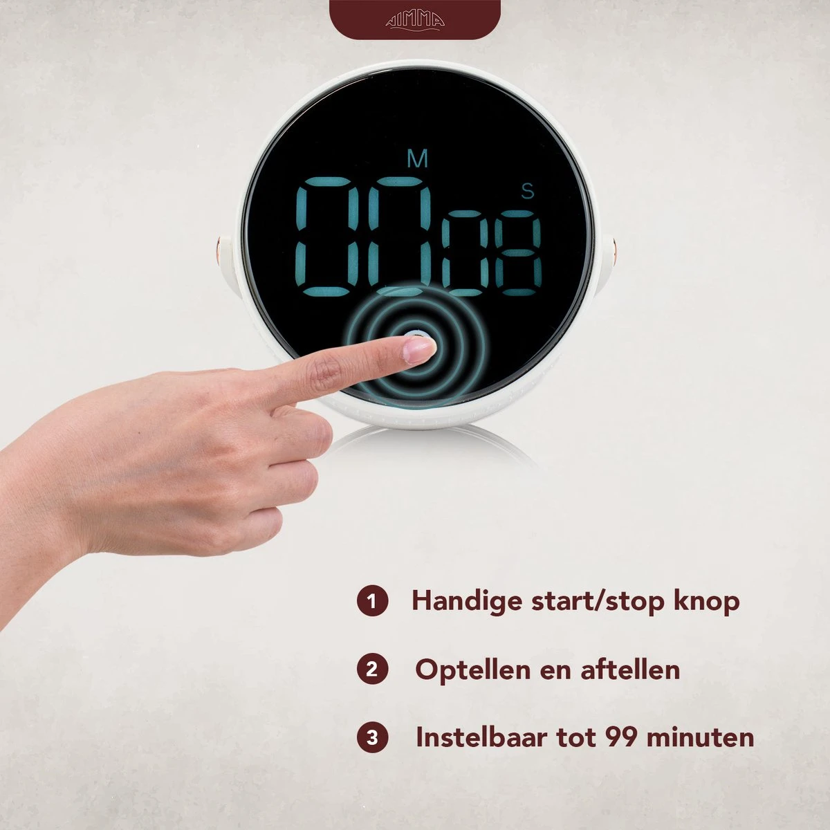 Nimma® Kookwekker - Digitale Keukenwekker - Magnetisch - Incl. Timer En Stopwatch - Draaiknop - Led - Wit - Afbeelding 4