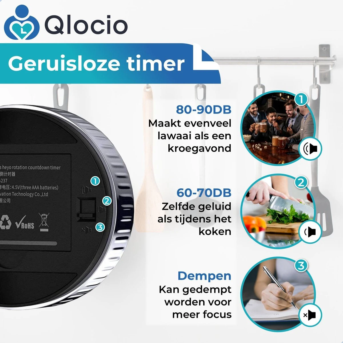 Qlocio Digitale Kookwekker Klok - Keukenwekker - Magnetisch - Zwart - Afbeelding 3