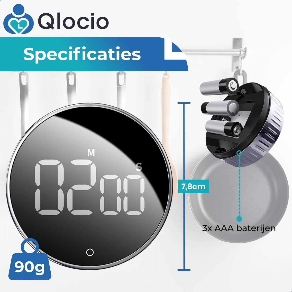 Qlocio Digitale Kookwekker Klok - Keukenwekker - Magnetisch - Zwart - Afbeelding 5