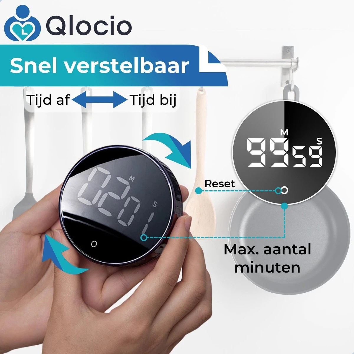 Qlocio Digitale Kookwekker Klok - Keukenwekker - Magnetisch - Zwart - Afbeelding 6