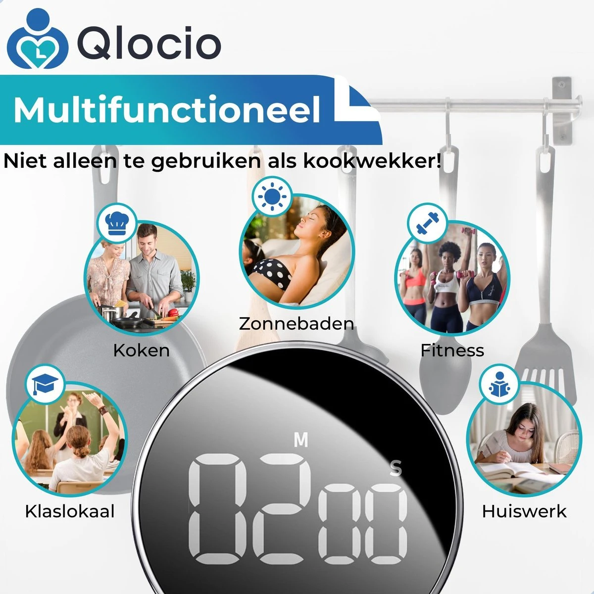 Qlocio Digitale Kookwekker Klok - Keukenwekker - Magnetisch - Zwart - Afbeelding 7