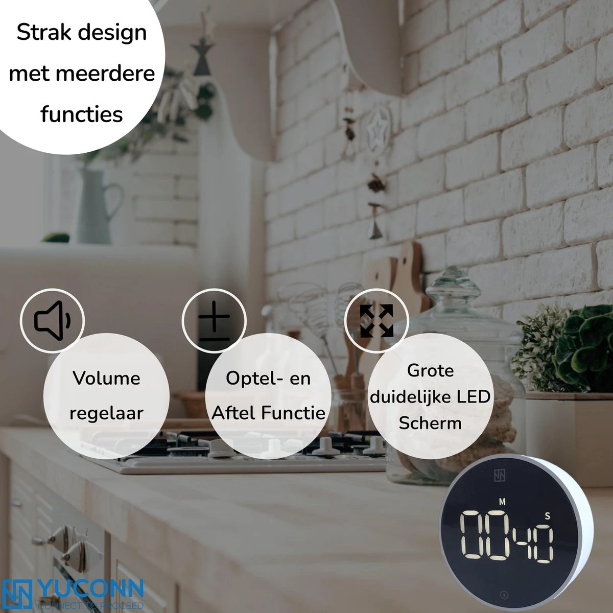 YUCONN® Digitale Kookwekker - Keukenwekker - Timer En Stopwatch - Eierwekker - Douche Timer - Magneet - Met Draaiknop - Wit/Zwart - Afbeelding 2