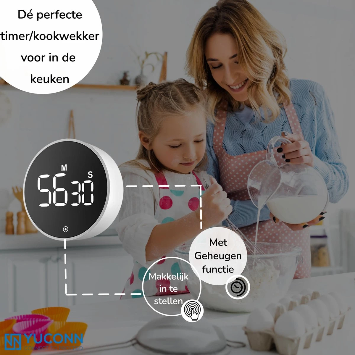 YUCONN® Digitale Kookwekker - Keukenwekker - Timer En Stopwatch - Eierwekker - Douche Timer - Magneet - Met Draaiknop - Wit/Zwart - Afbeelding 3
