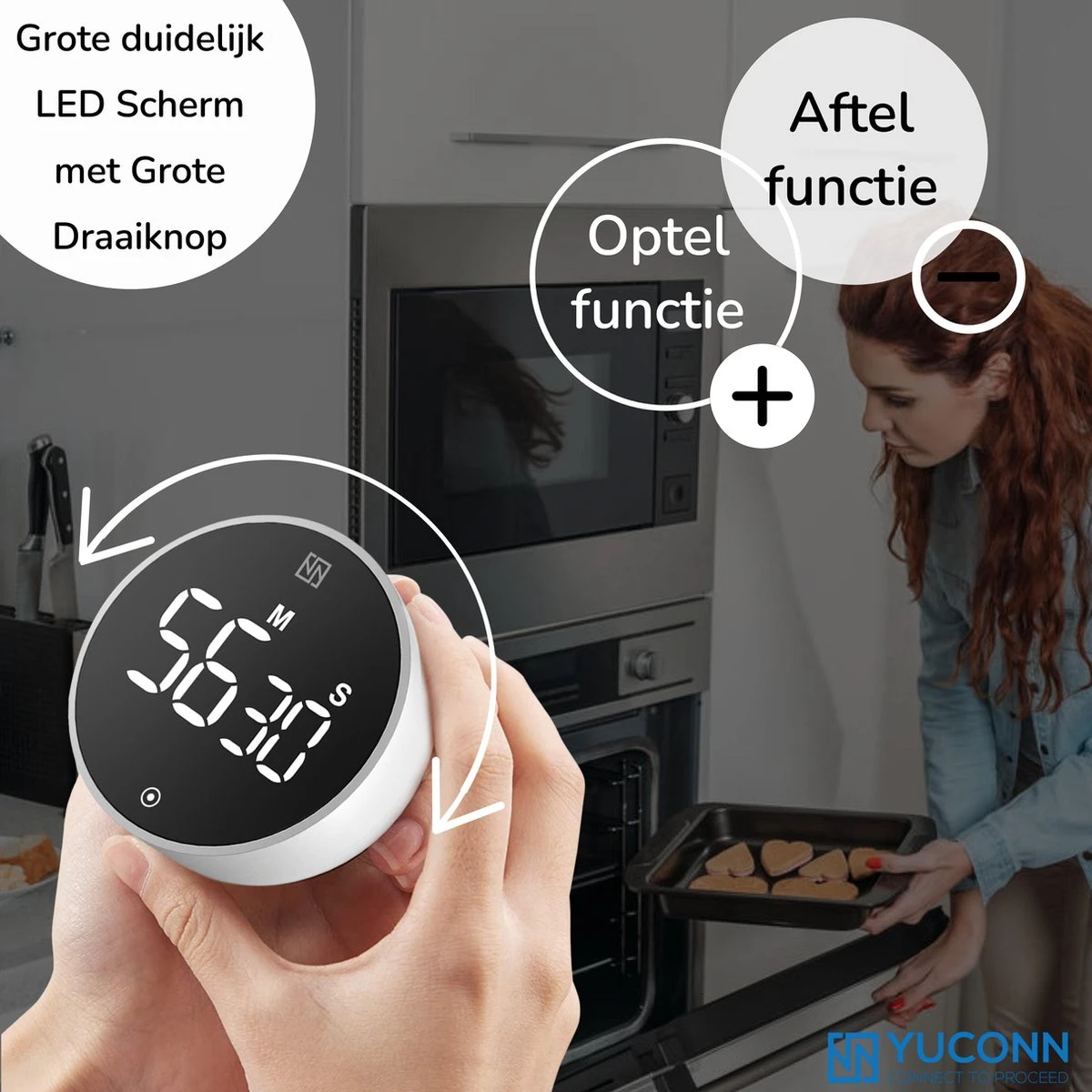 YUCONN® Digitale Kookwekker - Keukenwekker - Timer En Stopwatch - Eierwekker - Douche Timer - Magneet - Met Draaiknop - Wit/Zwart - Afbeelding 6
