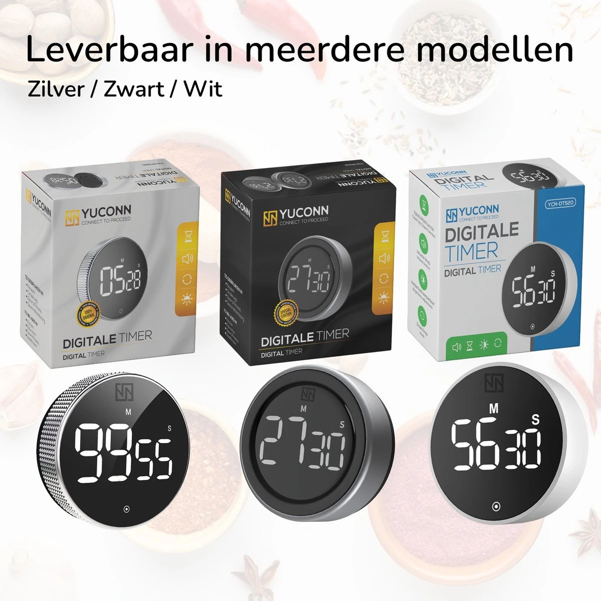 YUCONN® Digitale Kookwekker - Keukenwekker - Timer En Stopwatch - Eierwekker - Douche Timer - Magneet - Met Draaiknop - Wit/Zwart - Afbeelding 7