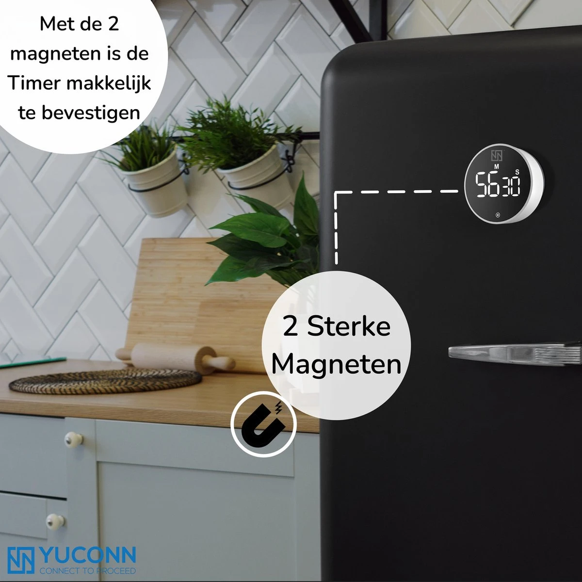 YUCONN® Digitale Kookwekker - Keukenwekker - Timer En Stopwatch - Eierwekker - Douche Timer - Magneet - Met Draaiknop - Wit/Zwart - Afbeelding 9