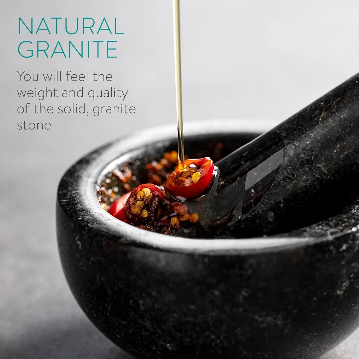 Navaris Vijzel Met Stamper Van Graniet - Granieten Vijzel Voor Kruidenmixen, Pesto En Dips - Set Inclusief Stamper Voor Fijnmalen - Ø 12 Cm - Afbeelding 5