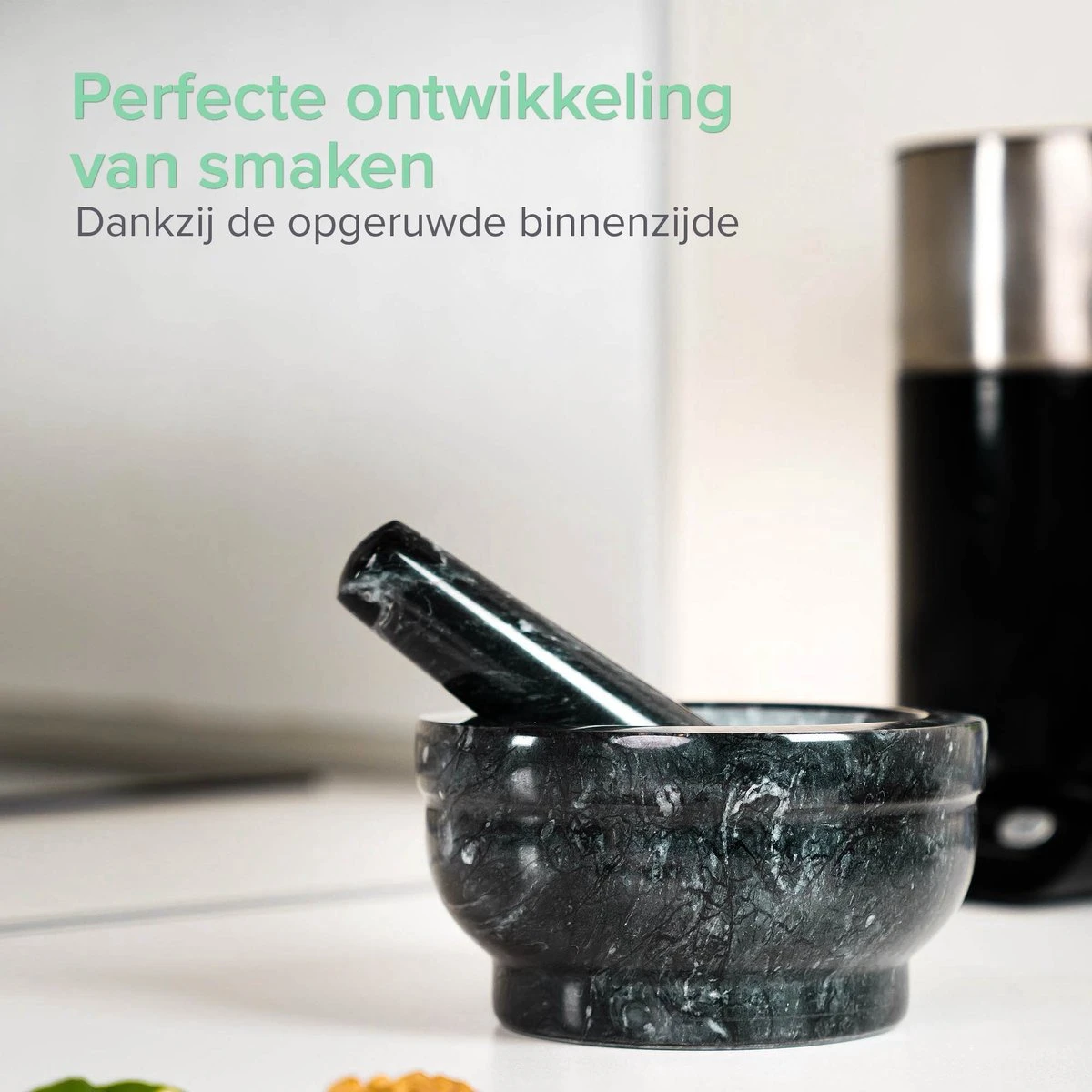 Coninx Vijzel - Mortier Met Stamper - Kruidenstamper - Ø15 X H8CM - Zwart Marmer Gepolijst - Afbeelding 3