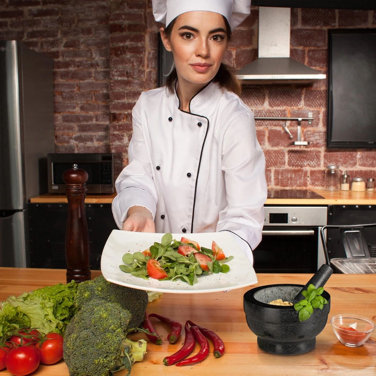 Relaxdays Vijzel En Stamper Graniet - Kruidenstamper - Kruiden Vermaler - Mortier - 1 L - Afbeelding 2