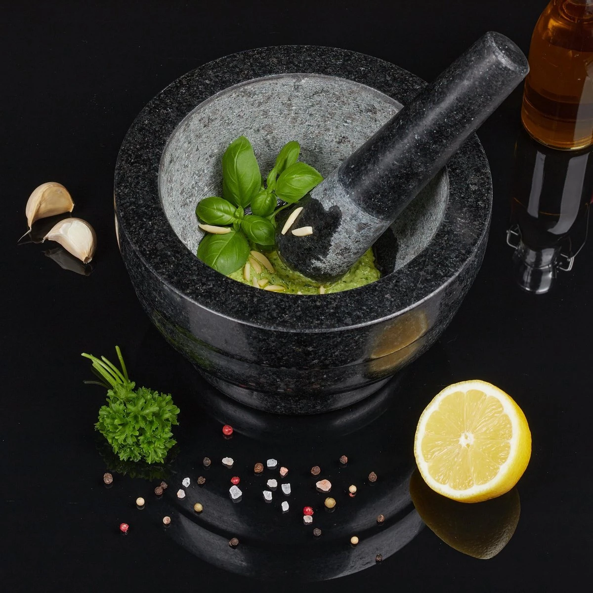 Relaxdays Vijzel En Stamper Graniet - Kruidenstamper - Kruiden Vermaler - Mortier - 1 L - Afbeelding 3