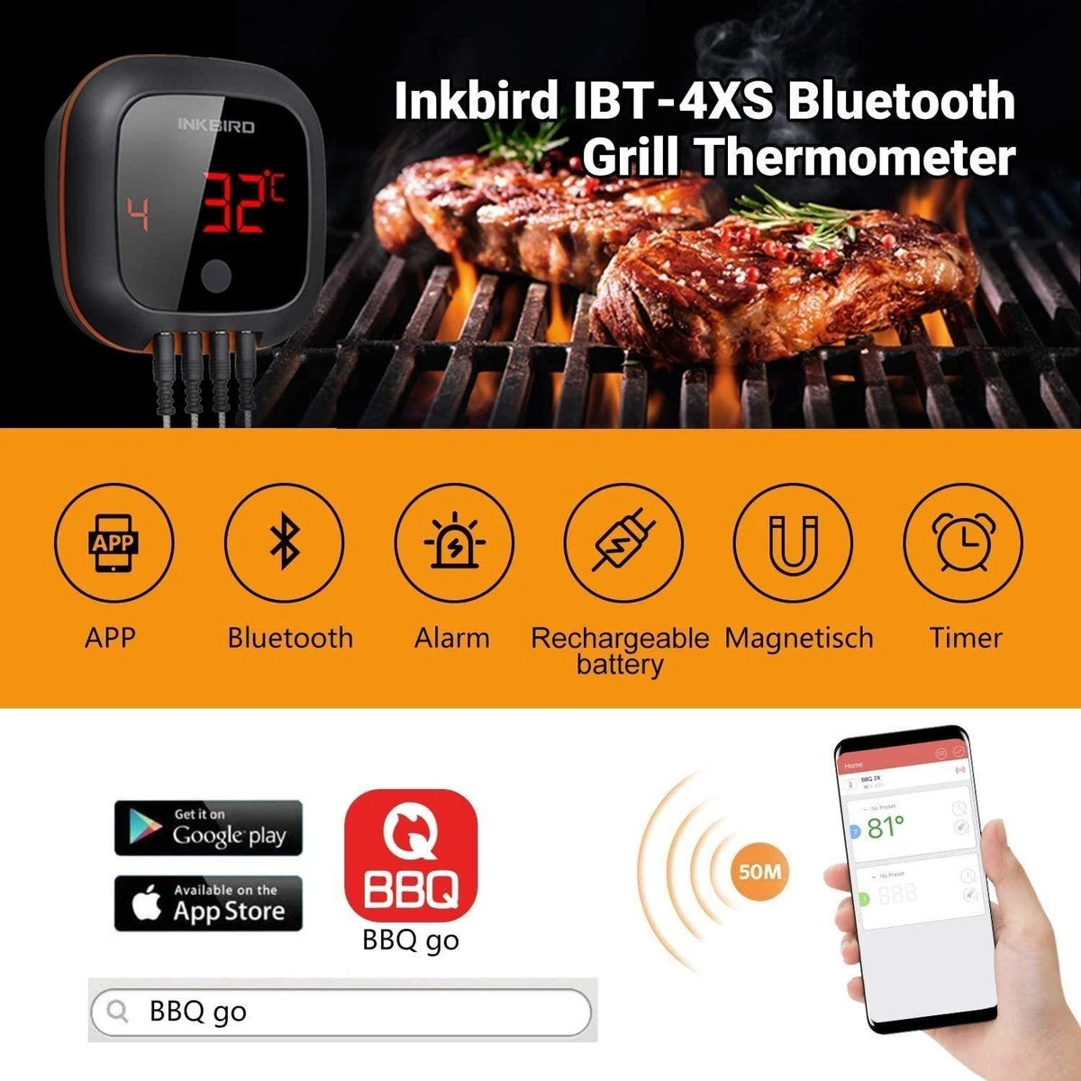 Inkbird IBT-4XS Bluetooth Thermometer - Keukenthermometer - Oplaadbare Accu - Afbeelding 14