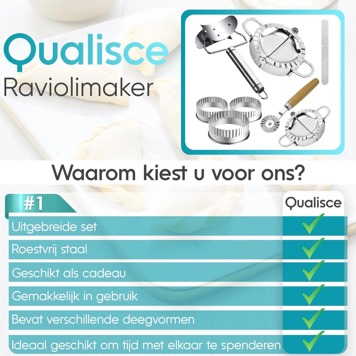 Qualisce Dumpling Maker - Ravioli Snijder - Deegroller - Rvs - Afbeelding 8