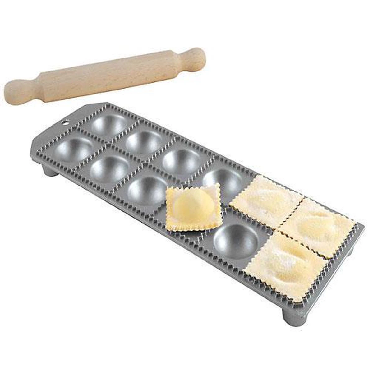 Foodiletto - Raviolimaker Set - Vorm 12 Ravioli - Aluminium/Beukenhout - Zilver - Afbeelding 9