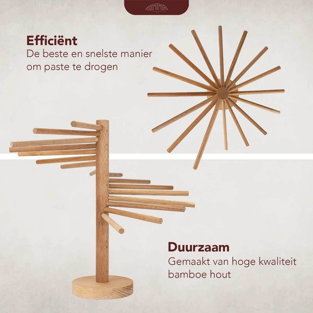 Nimma® Pasta Droogrek - Inklapbaar Pastarek - Pasta Maker - Zelf Spaghetti Maken - Tot 2.5 KG - Bamboe - Afbeelding 2