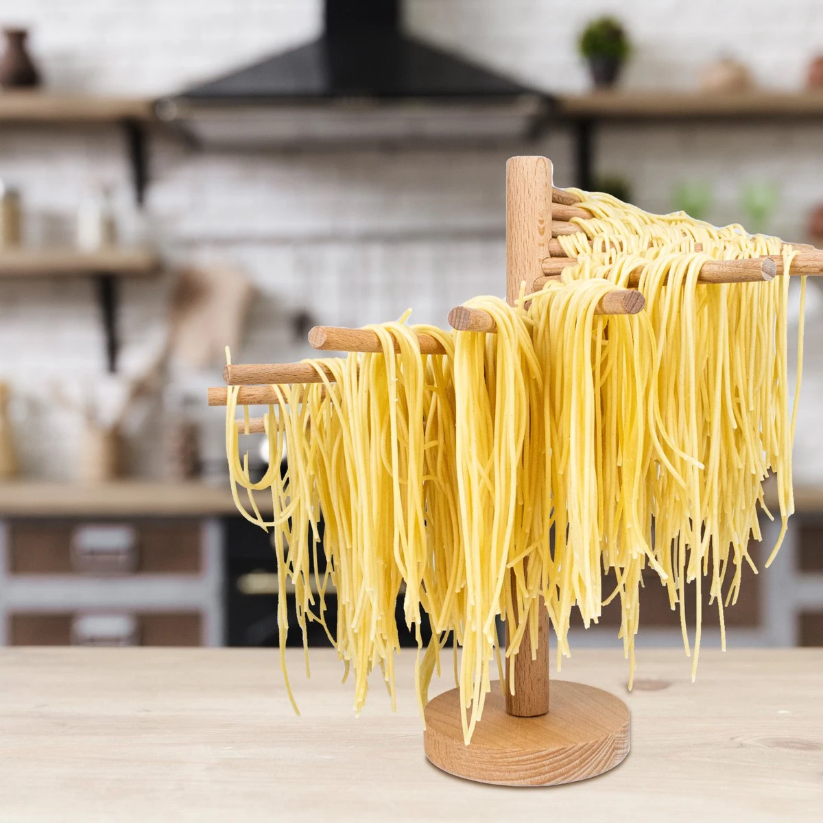 Nimma® Pasta Droogrek - Inklapbaar Pastarek - Pasta Maker - Zelf Spaghetti Maken - Tot 2.5 KG - Bamboe - Afbeelding 4