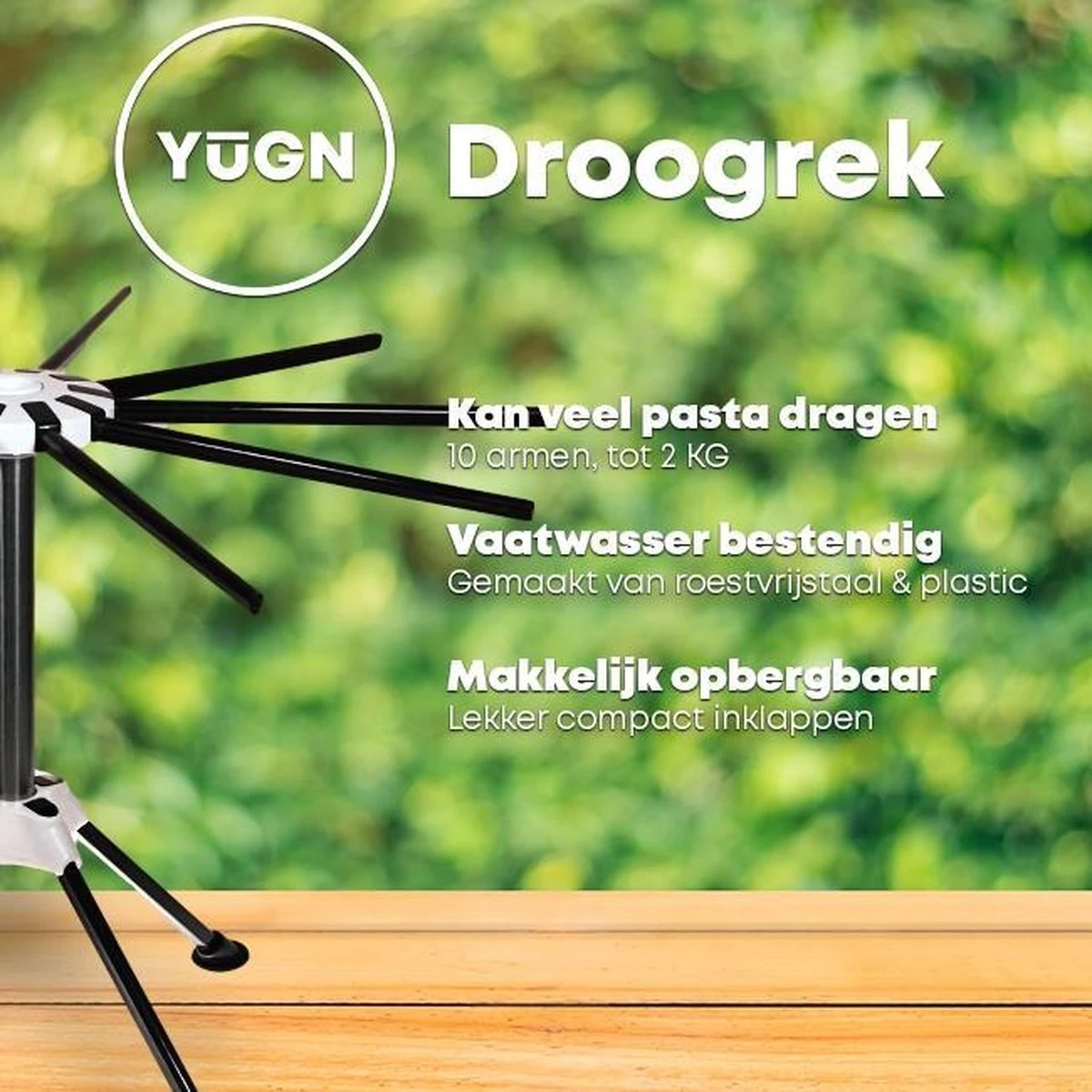 YUGN Pasta Droogrek RVS En Pastarek Inklapbaar - Pasta Droger Voor Oa Spaghetti En Is Vaatwasserbestendig - Met Gratis E-Book - Ruim 10 Armen Van 19 Cm En Hoogte Van 32cm - Cadeau Tip - Afbeelding 3