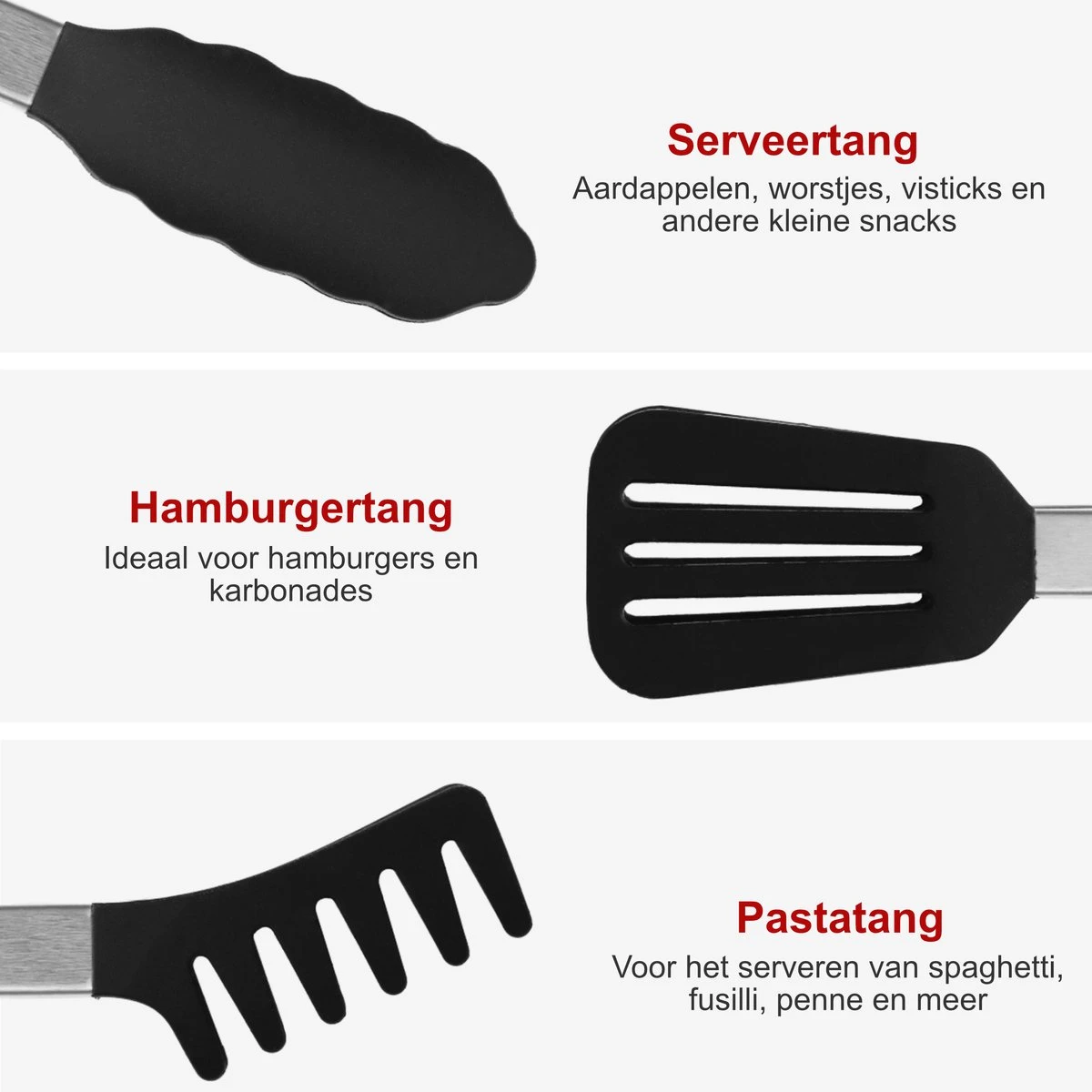 KitchenLove Vleestang - BBQ Tang - Serveertang - Keukentang - Spaghettitang - Pastatang - 30 CM - Roestvrijstaal RVS & Siliconen - Zwart - Afbeelding 2