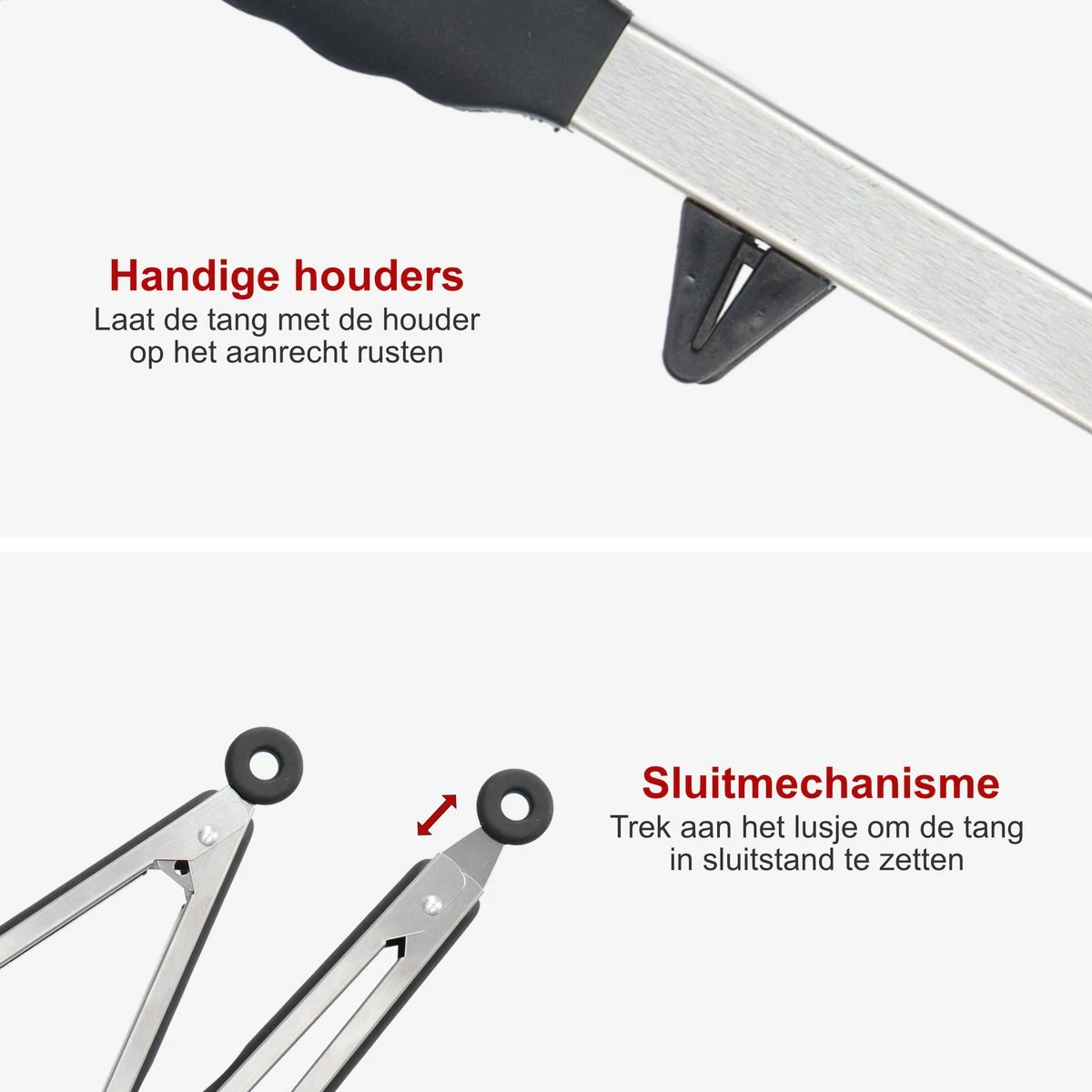 KitchenLove Vleestang - BBQ Tang - Serveertang - Keukentang - Spaghettitang - Pastatang - 30 CM - Roestvrijstaal RVS & Siliconen - Zwart - Afbeelding 3