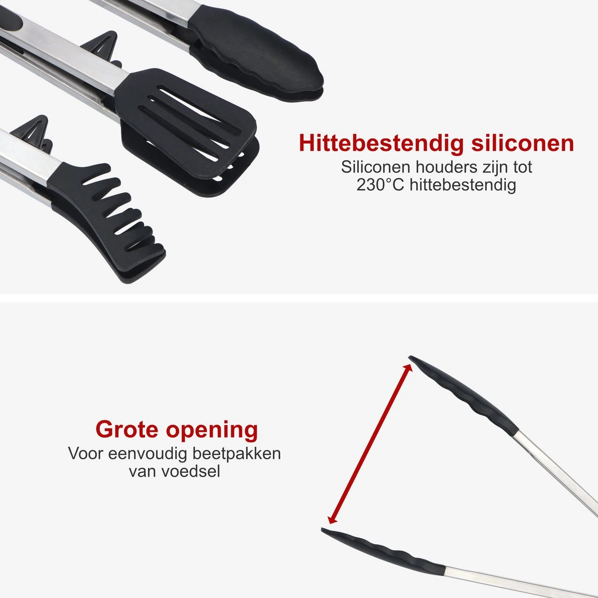 KitchenLove Vleestang - BBQ Tang - Serveertang - Keukentang - Spaghettitang - Pastatang - 30 CM - Roestvrijstaal RVS & Siliconen - Zwart - Afbeelding 4