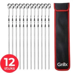 GrillX Barbecue Spiezen 12 Stuks - Luxe RVS Vleespennen 40cm - Kebab / Marshmallow Spiezen - BBQ Accesoires