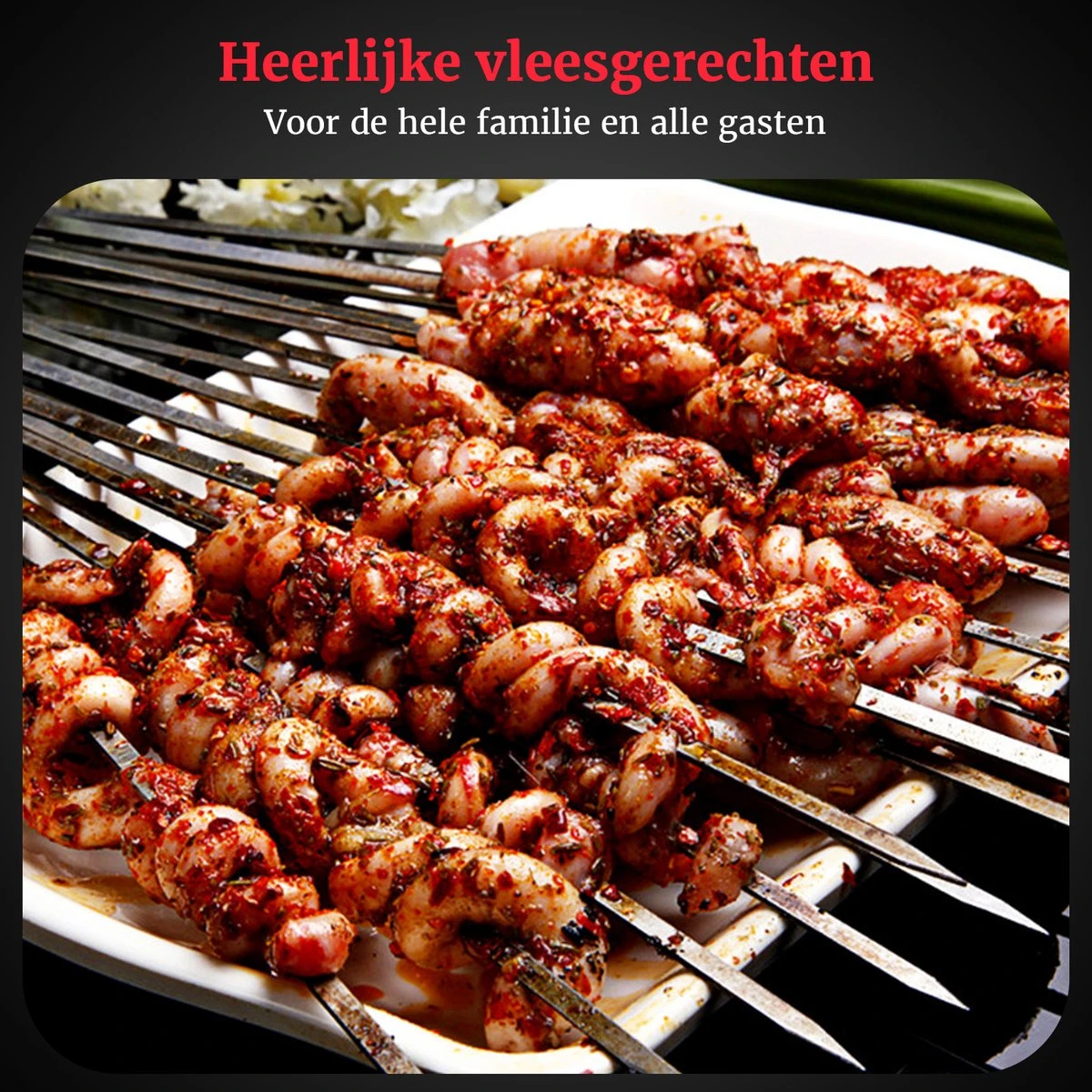 GrillX Barbecue Spiezen 12 Stuks - Luxe RVS Vleespennen 40cm - Kebab / Marshmallow Spiezen - BBQ Accesoires - Afbeelding 3