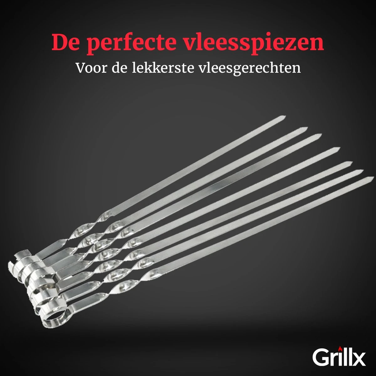 GrillX Barbecue Spiezen 12 Stuks - Luxe RVS Vleespennen 40cm - Kebab / Marshmallow Spiezen - BBQ Accesoires - Afbeelding 6