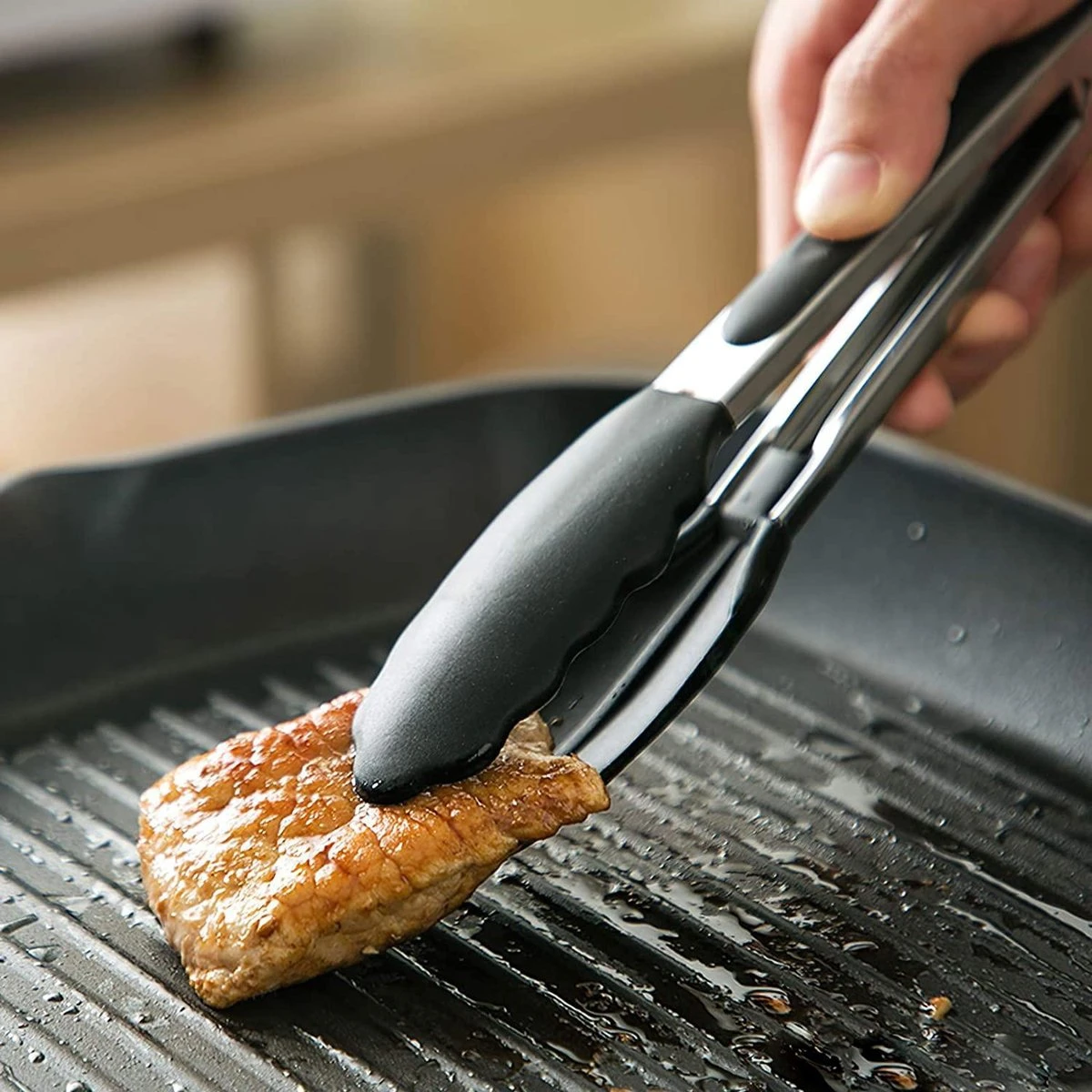 3x Keukentang RVS - Serveertang - BBQ Tang - Barbequetang - Vleestang - 3 Handige Maten - 33 Cm 27 Cm En 20 Cm - Zwart - Afbeelding 8