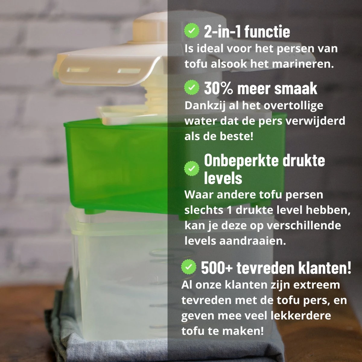 BGANG Tofu Pers/Tofu Press + Marineer Box Incl. Recepten E-boek En Tofu Start Cursus - 2-in-1 Functie - Vegan - Vegetarisch - Afbeelding 4