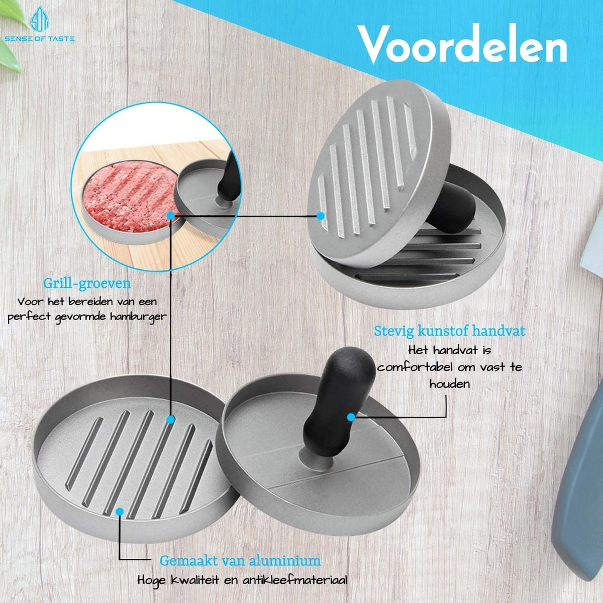 Hamburgerpers - Antiaanbaklaag - BBQ Set - RVS - Incl. 10x Waxpapiertjes - Afbeelding 2