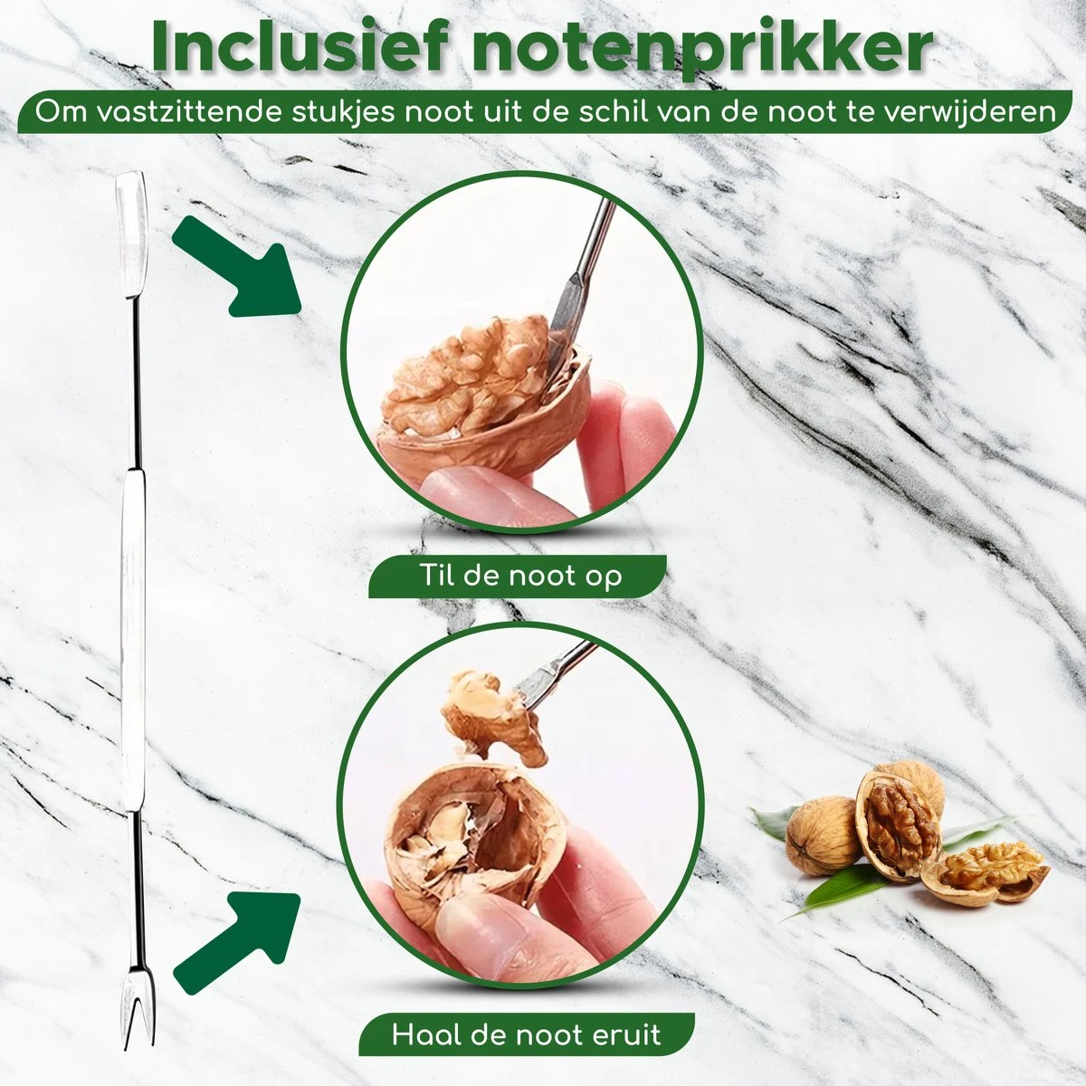 Bikolo - Notenkraker - Walnotenkraker - Walnoot Kraker - Notenprikker + E-Book Kookboek - Afbeelding 6