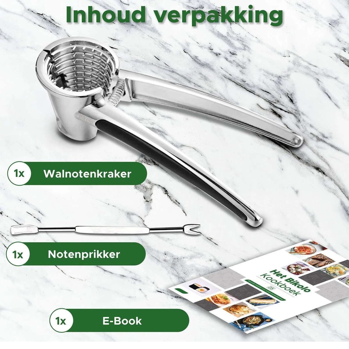 Bikolo - Notenkraker - Walnotenkraker - Walnoot Kraker - Notenprikker + E-Book Kookboek - Afbeelding 7