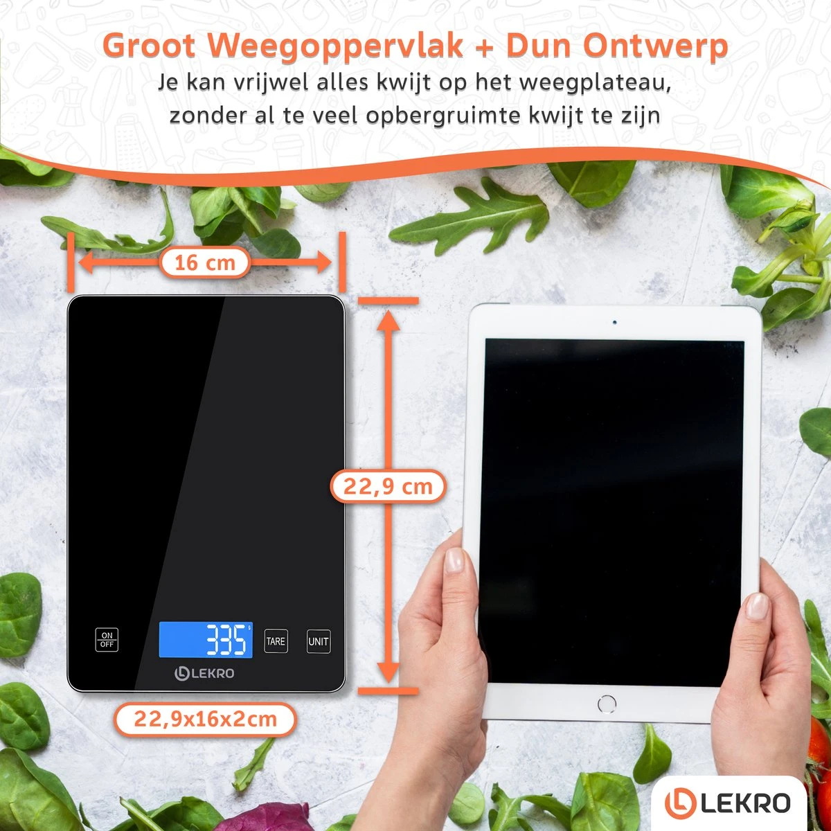Lekro Digitale Precisie Keukenweegschaal – Weegschaal Keuken - USB Oplaadbaar - 1gr Tot 15kg – Tarra Functie - Zwart - Afbeelding 3