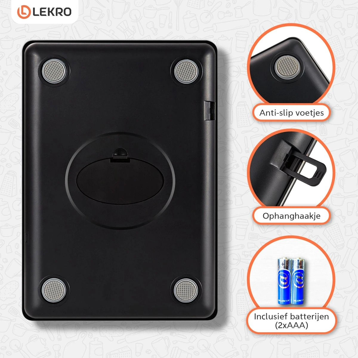 Lekro Digitale Precisie Keukenweegschaal – Weegschaal Keuken - USB Oplaadbaar - 1gr Tot 15kg – Tarra Functie - Zwart - Afbeelding 9