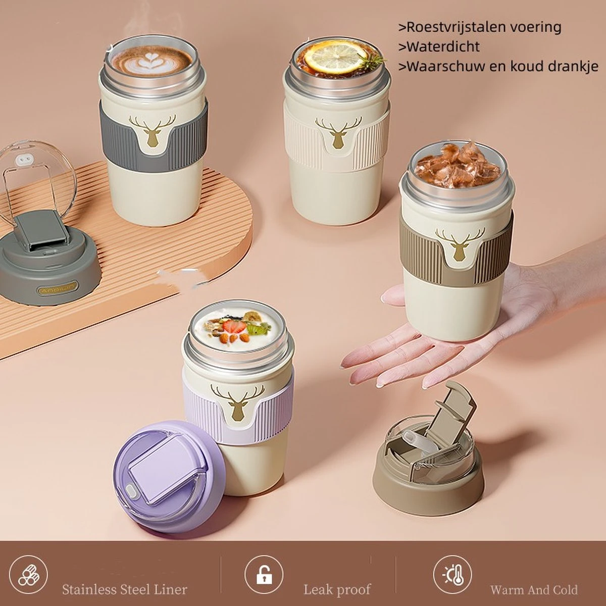 Floraweg Cup - Drinkbeker To GO- Lekvrij Dubbelwandig ,RVS 316, Thermosbeker Koffiebeker- Koffie En Thee - 400ml Zwart - Afbeelding 8