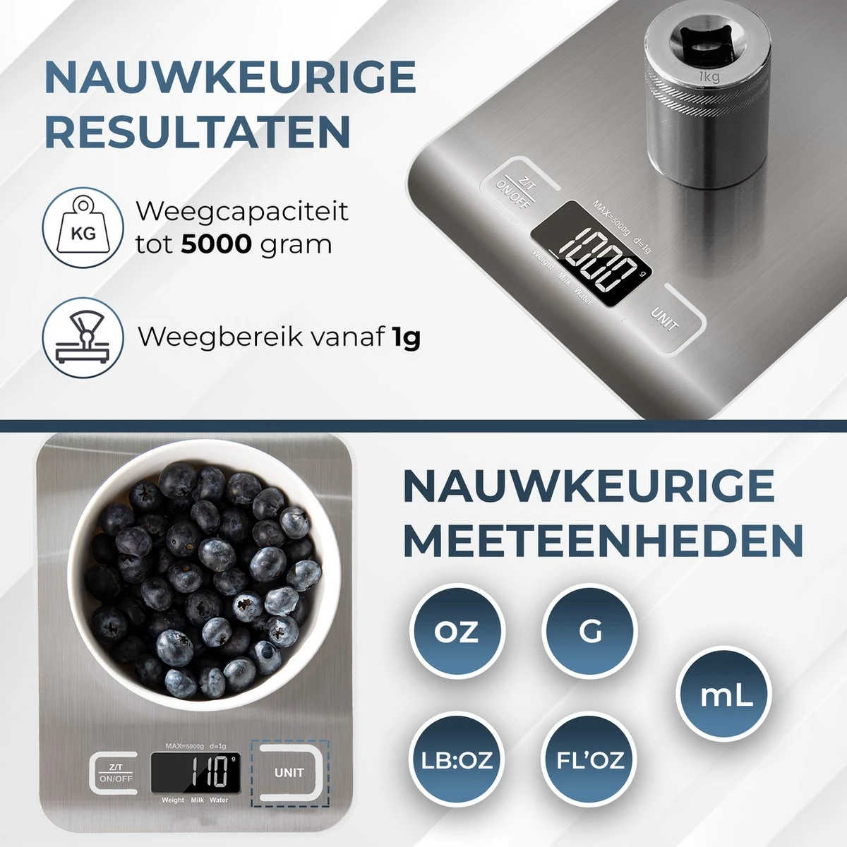 Ease Store Digitale Keuken Weegschaal Precisie – 1gr Tot 6kg – Elektrisch – Inclusief Batterijen – Tarra Functie - RVS - Afbeelding 2