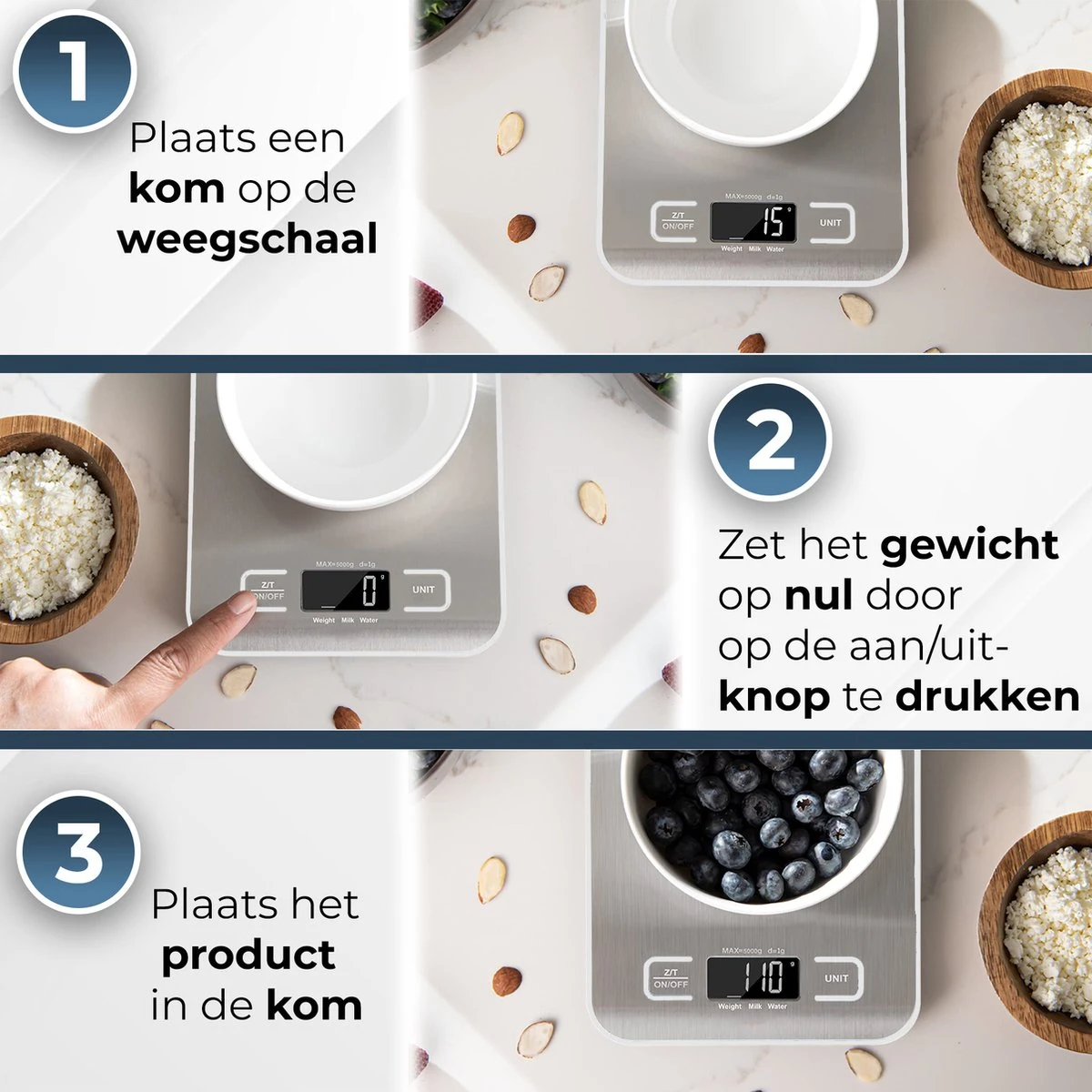 Ease Store Digitale Keuken Weegschaal Precisie – 1gr Tot 6kg – Elektrisch – Inclusief Batterijen – Tarra Functie - RVS - Afbeelding 6