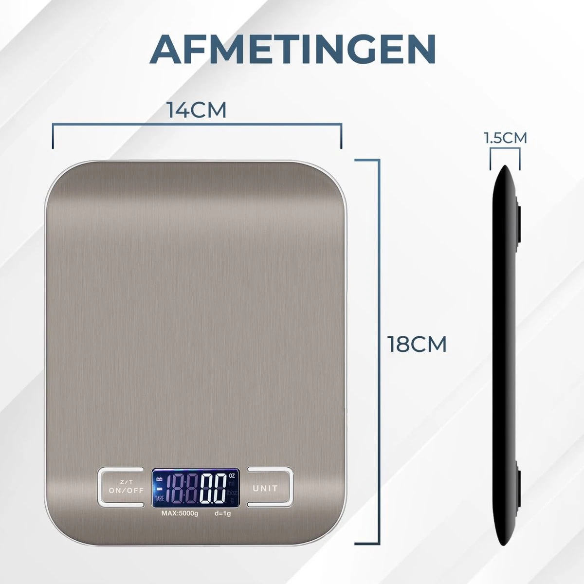 Ease Store Digitale Keuken Weegschaal Precisie – 1gr Tot 6kg – Elektrisch – Inclusief Batterijen – Tarra Functie - RVS - Afbeelding 7