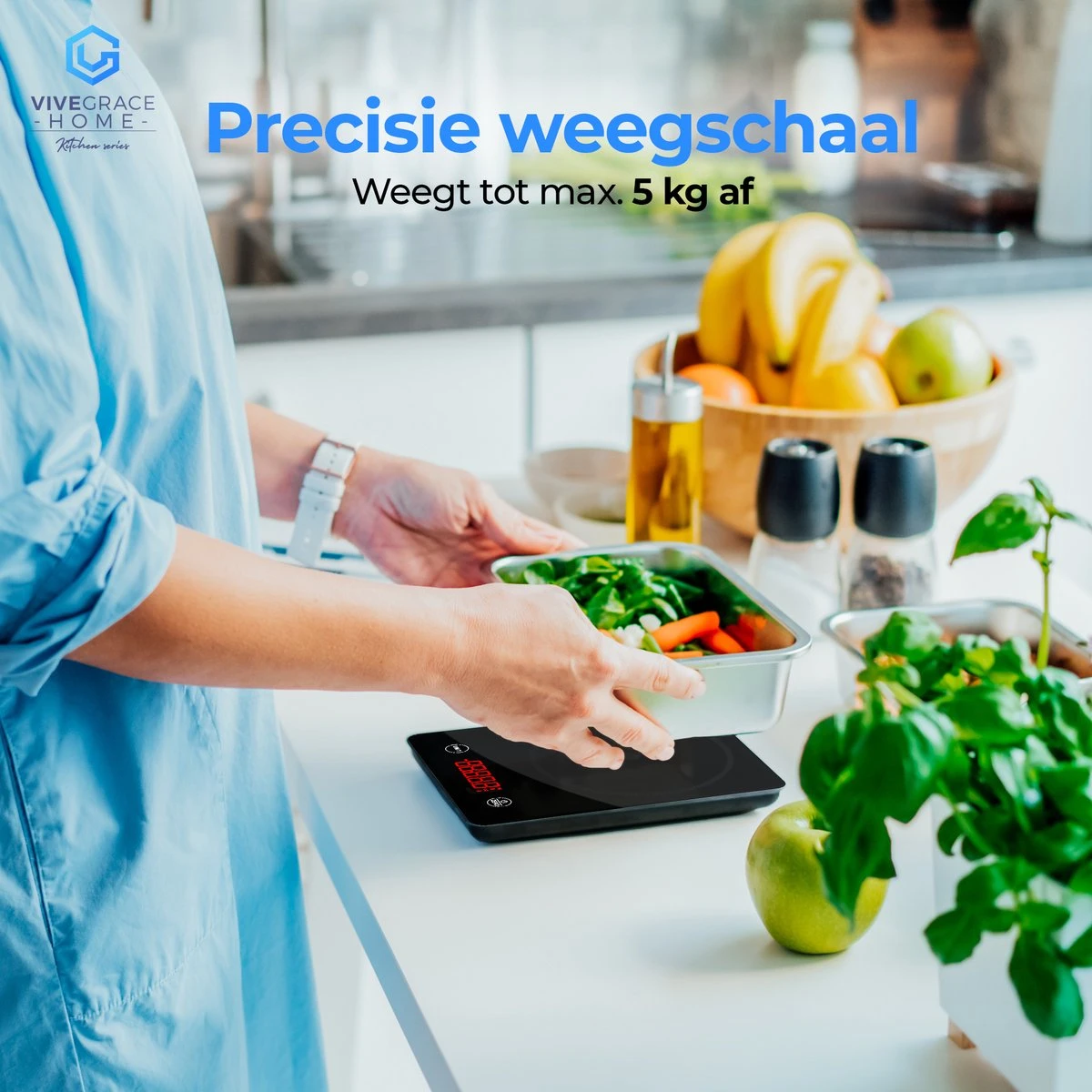ViveGrace HOME® Digitale Precisie Keukenweegschaal - Met Tarra Functie - Gehard Glas - Incl Batterijen - Zwart - Afbeelding 3