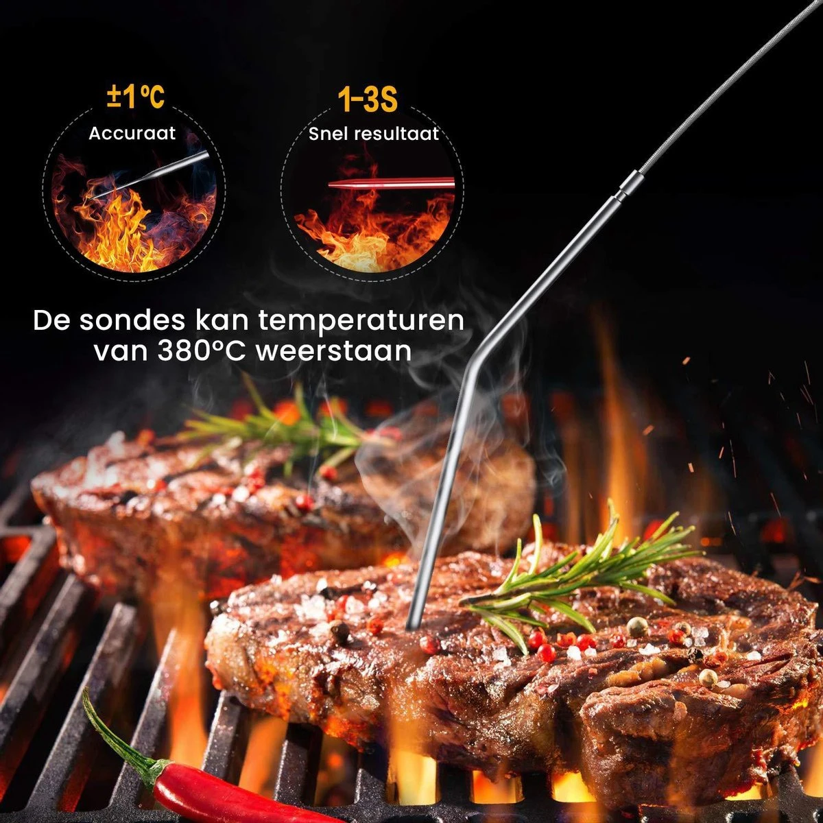 Vleesthermometer Dubbele Sonde - BBQ Thermometer Oranje Met Timer - Kernthermometer - Suikerthermometer - Kookthermometer - Afbeelding 6