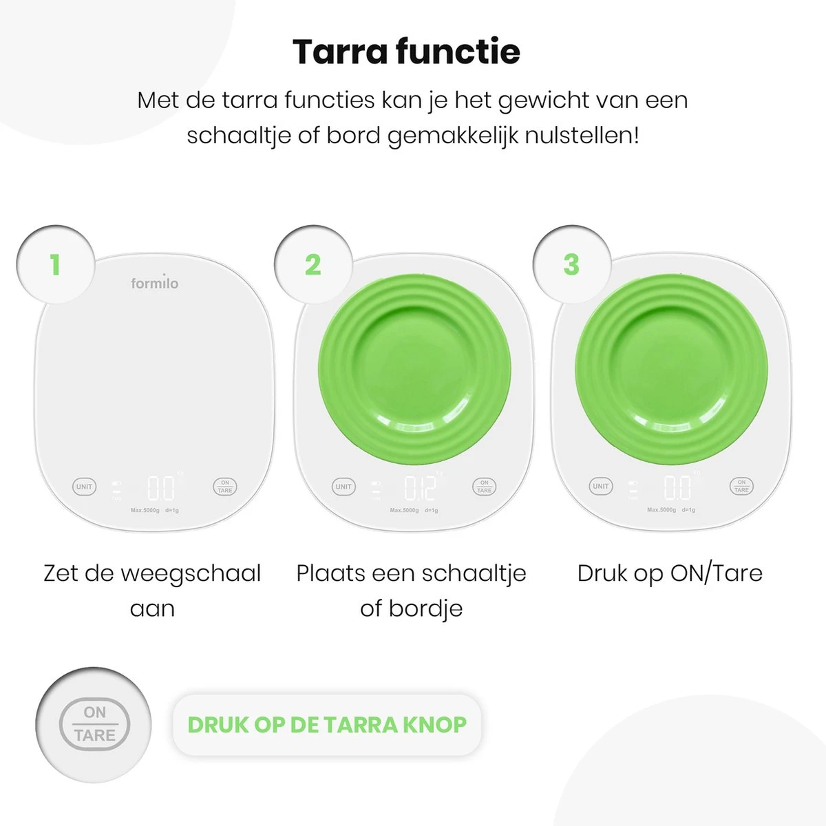 Formilo Digitale Precisie Keukenweegschaal Met App - Weegschaal Keuken Met Tarra Functie - 1gr Tot 5kg - Inclusief Batterijen - Wit - Afbeelding 3