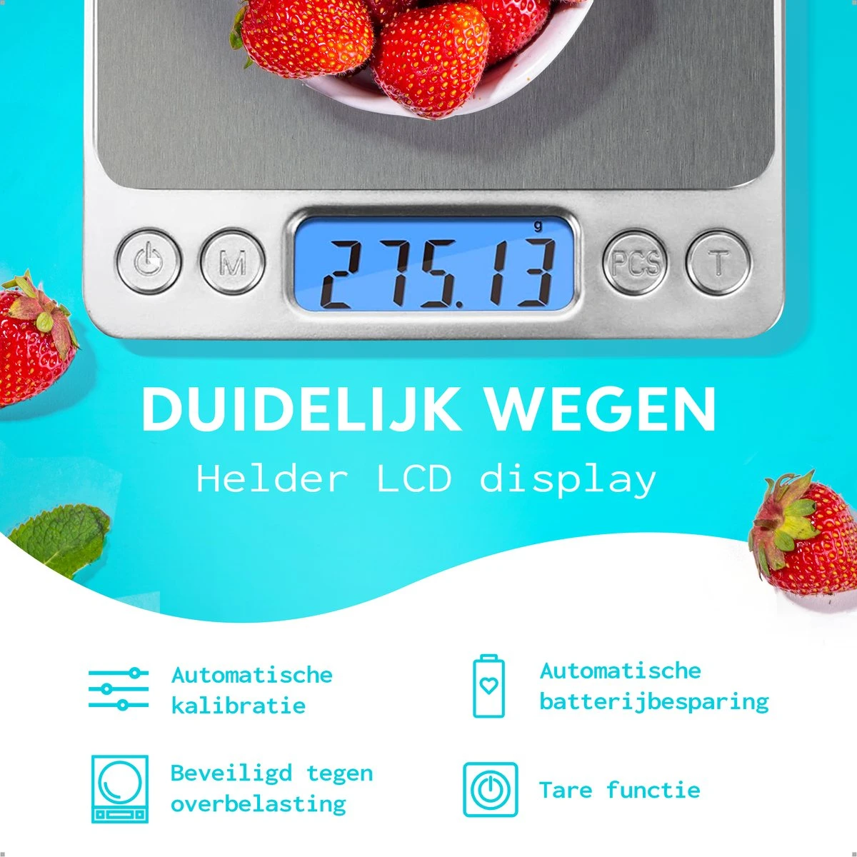 SOEM® Keukenweegschaal Digitaal Met Weegbakjes – Compacte Precisie Weegschaal 0.1 Gram – Koffie Weegschaal – RVS Weegschaal – Tarra Functie - Afbeelding 5