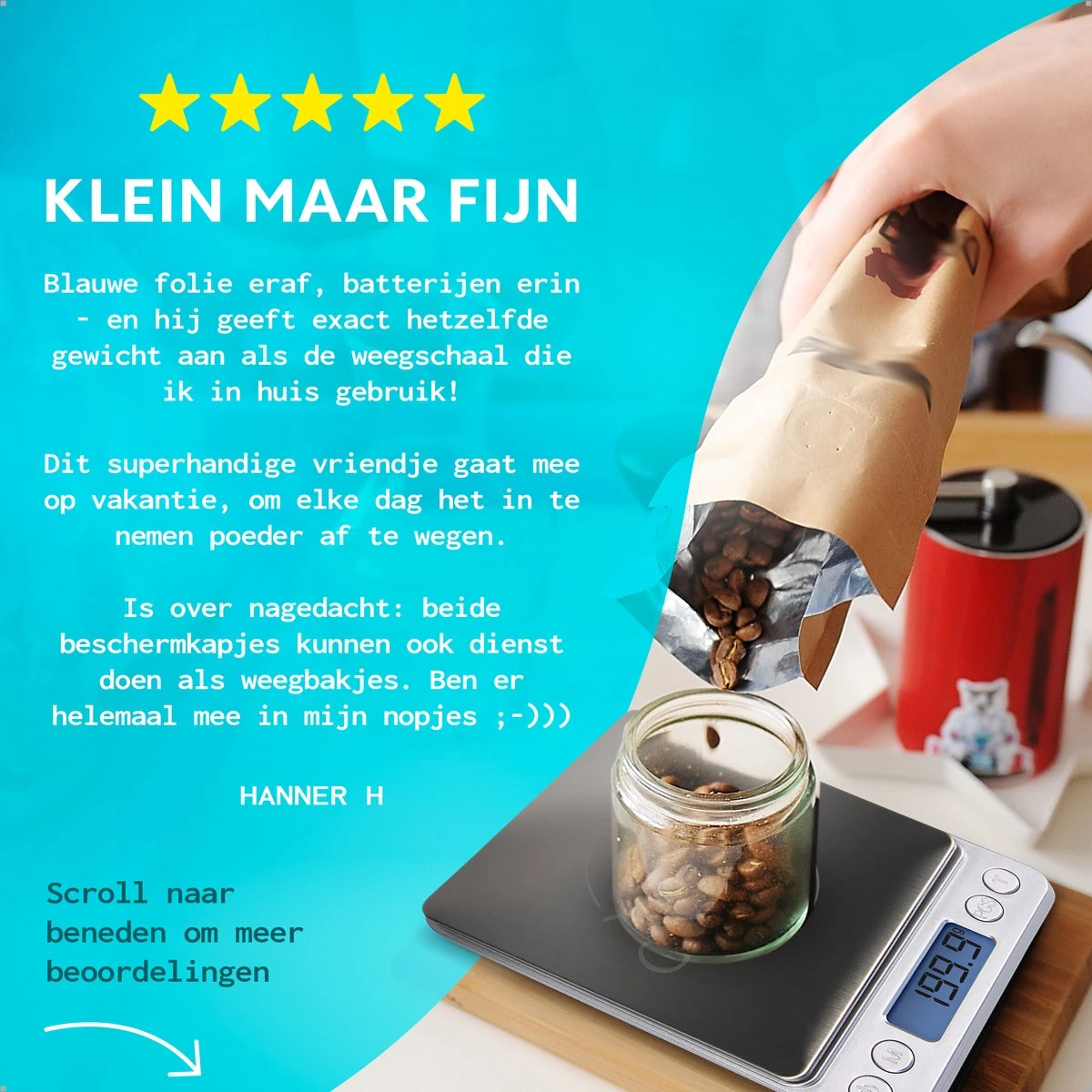 SOEM® Keukenweegschaal Digitaal Met Weegbakjes – Compacte Precisie Weegschaal 0.1 Gram – Koffie Weegschaal – RVS Weegschaal – Tarra Functie - Afbeelding 6