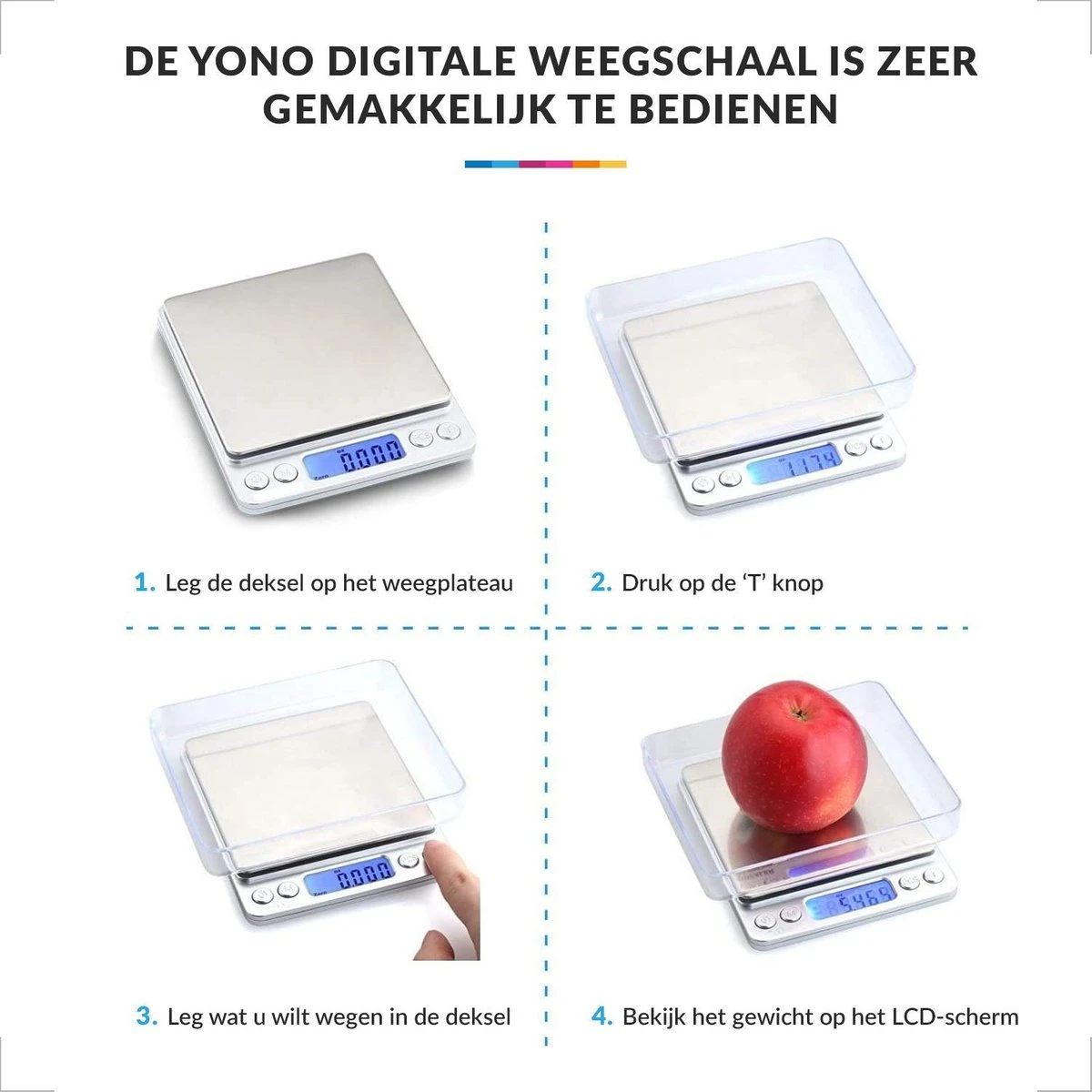 Keukenweegschaal Digitaal Met Kom - Precisie Weegschaal RVS - 2000g X 0.1g - Afbeelding 6