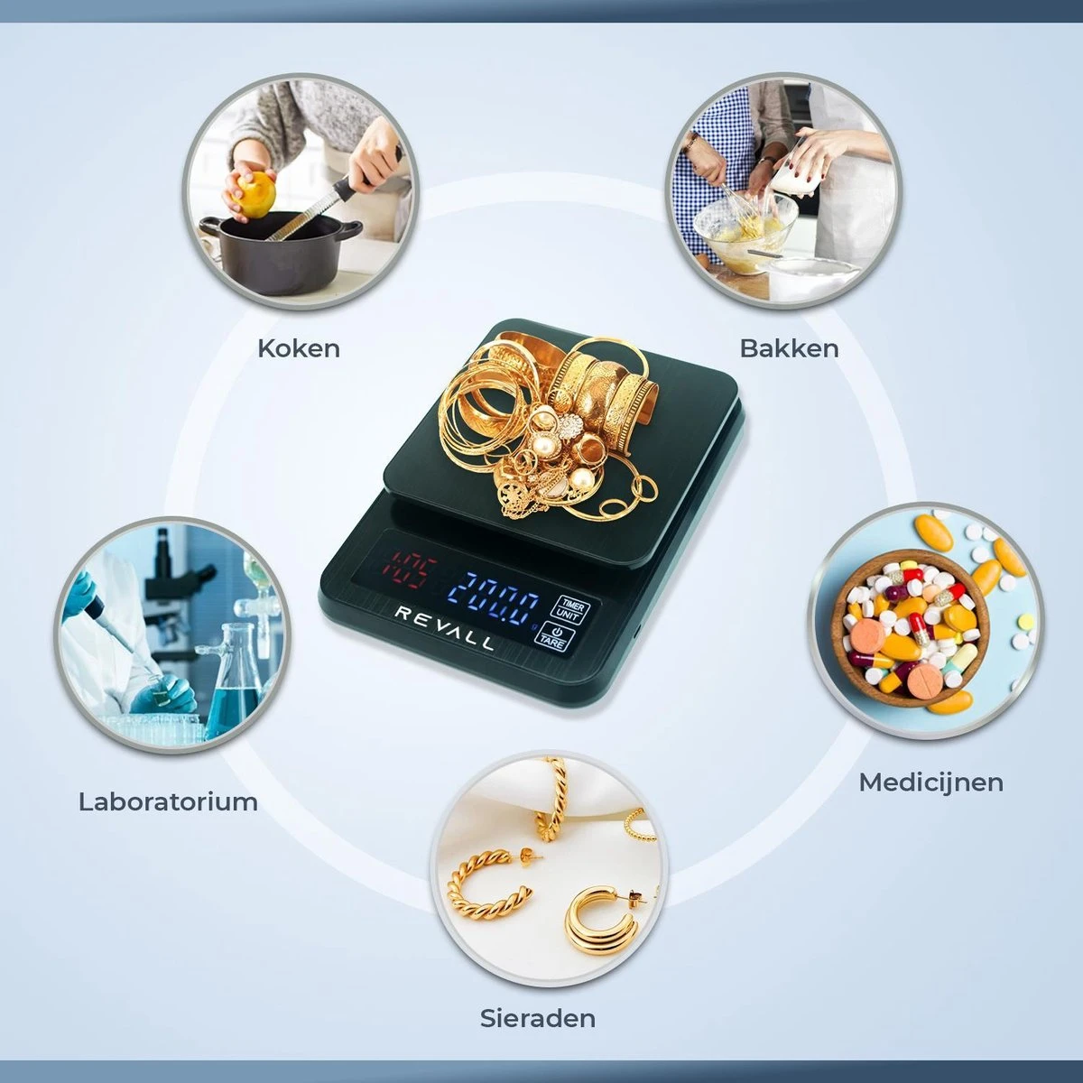 REVALL Digitale Precisie Keukenweegschaal - 0,5g Tot 3kg - Inclusief Batterijen - Zwart - Afbeelding 6