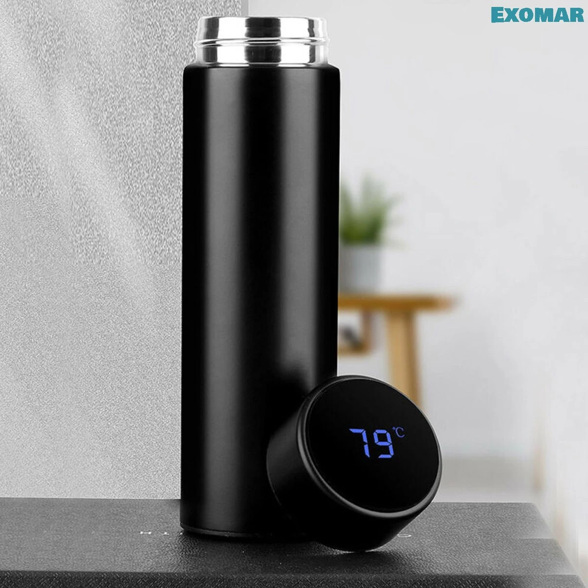 Exomar® Slimme Thermosfles Met LCD Temperatuur Display - Curver Isolatiefles 500 ML - Matte Finish - Thermosbeker - Isoleerfles - Dubbelwandige Thermosfles - Thermoskan - Travel Mug - Bidon Drinkfles - Drinkflessen - RVS - Koffiebeker - Smart Thermos - Afbeelding 2