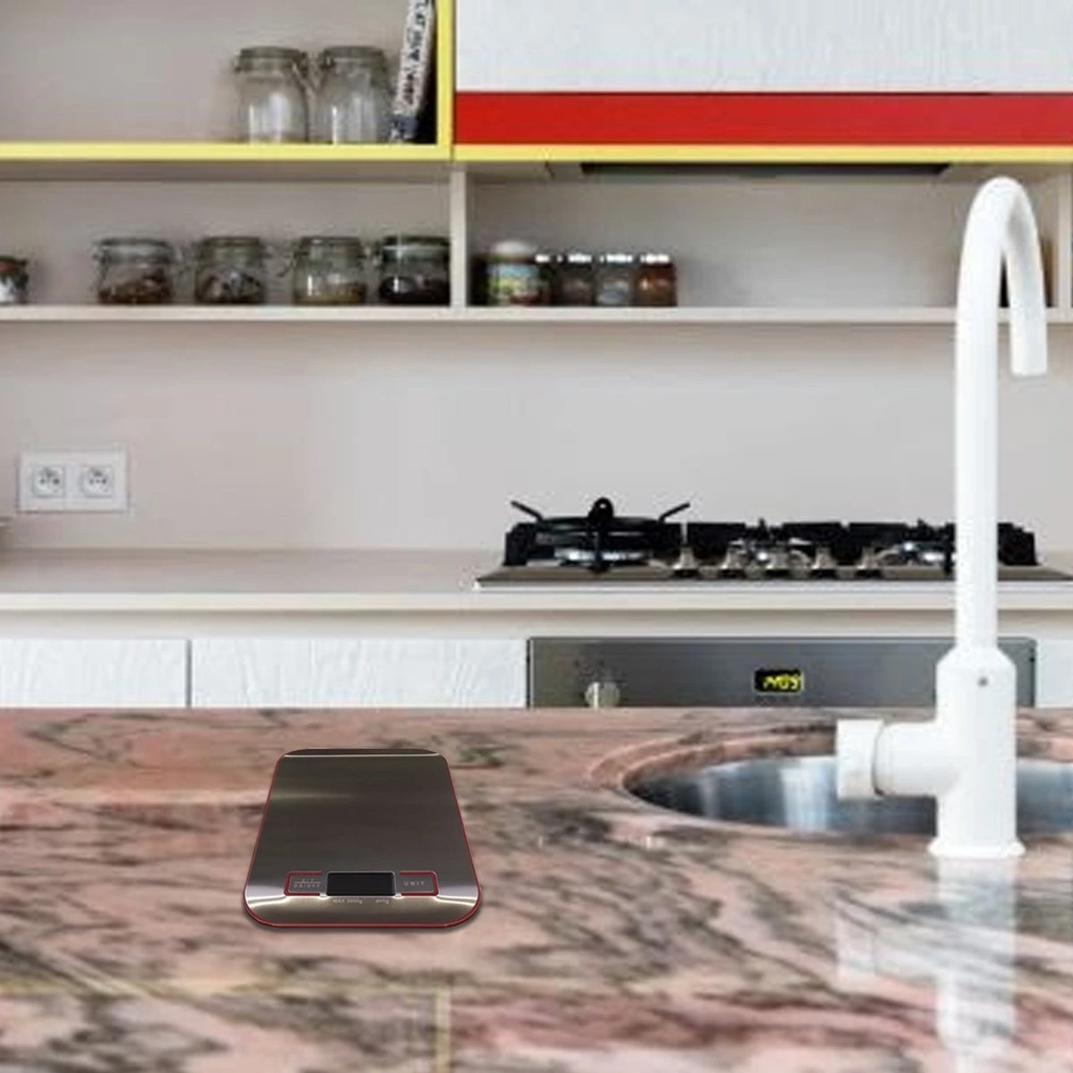 RiMa7 - Digitale Precisie Keukenweegschaal - Tot 5000 Gram (5kg) - RVS/Rood - Afbeelding 3