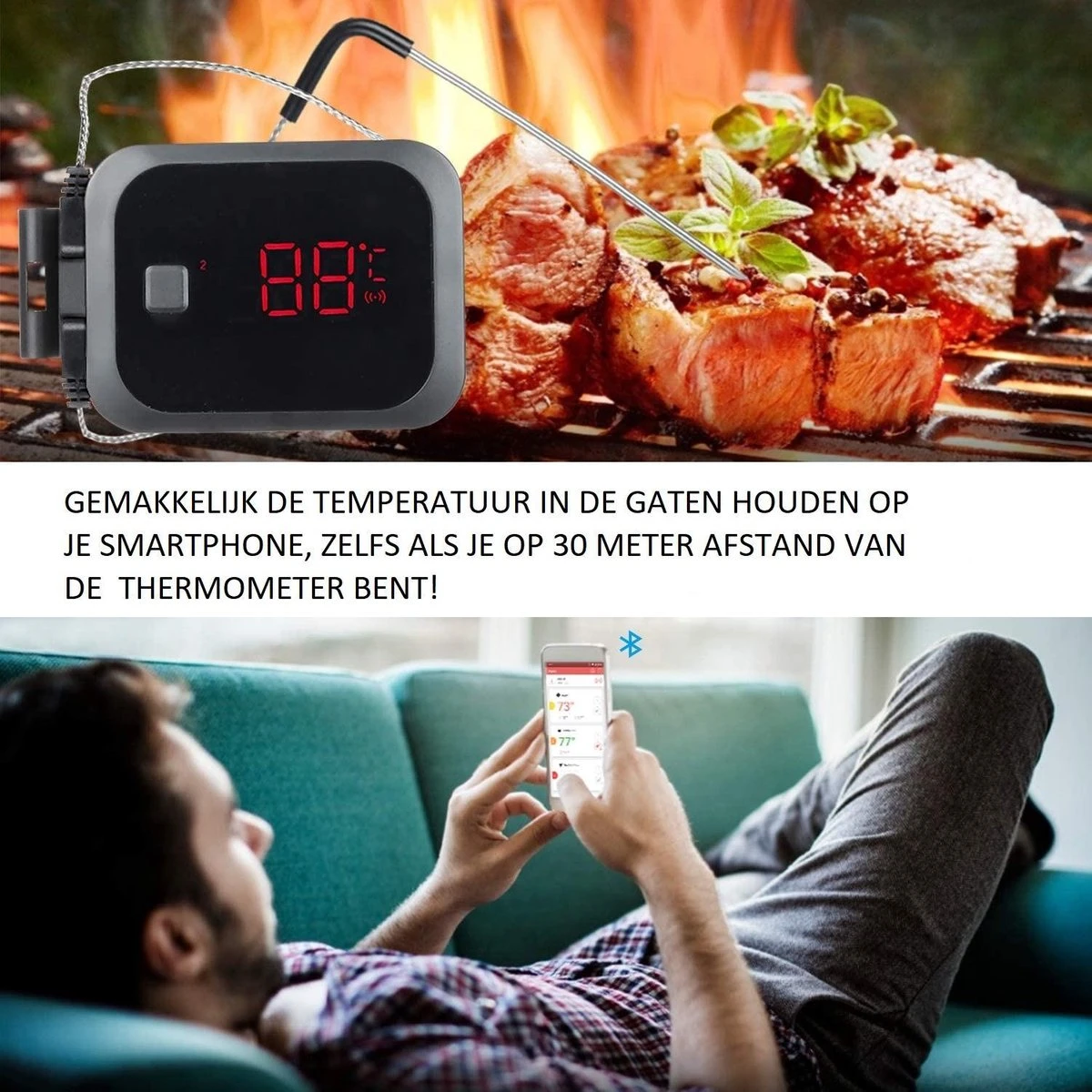 Draadloze BBQ Thermometer Met App - Bluetooth Kerntemperatuur - Wireless - Grill - Rookoven - Vleesthermometer - Barbecue - Afbeelding 3