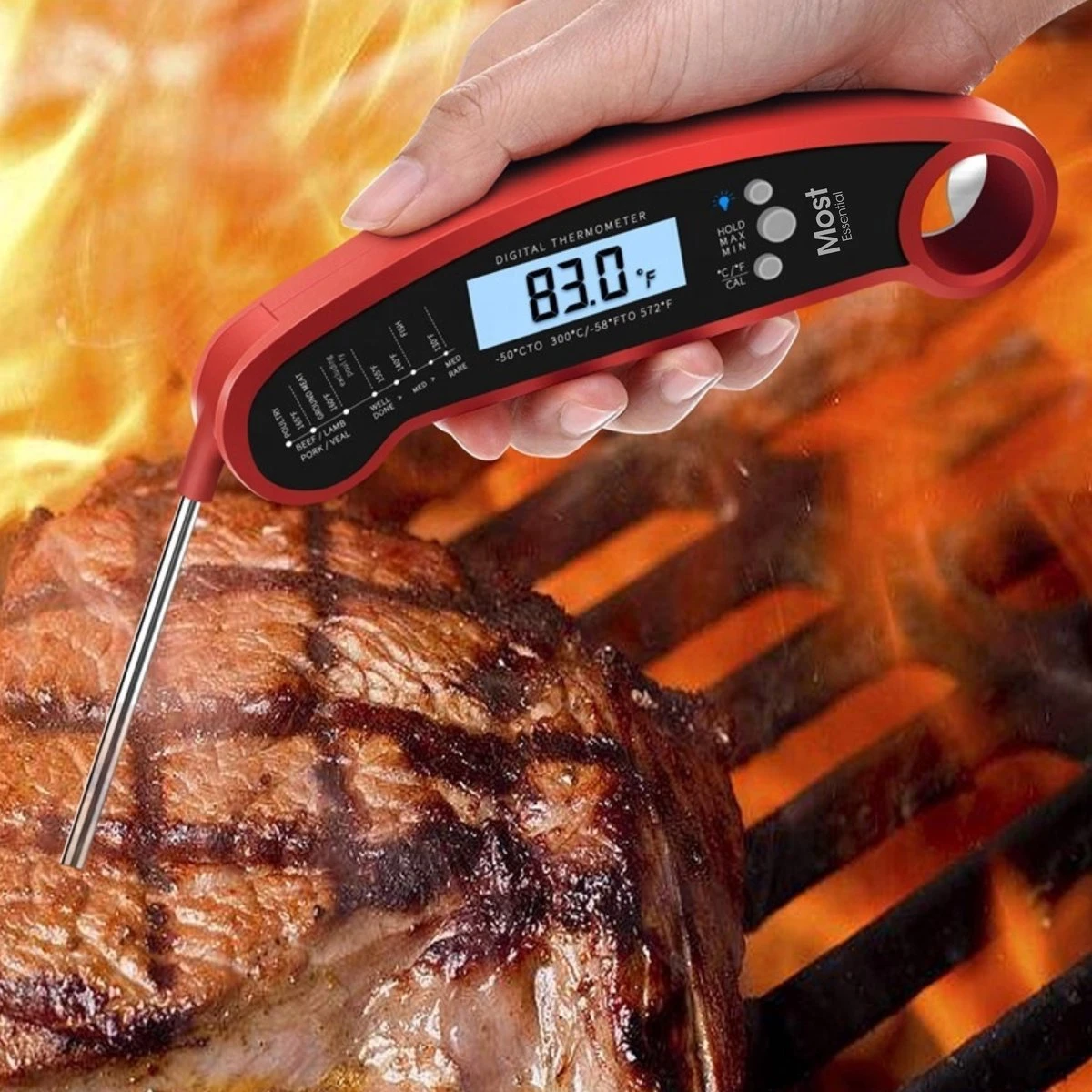 MostEssential Premium Vleesthermometer - BBQ Thermometer - Kernthermometer - Suikerthermometer - Voedselthermometer - Thermometer Koken - Keuken Thermometer - Digitaal – Draadloos - Waterdicht - Afbeelding 2