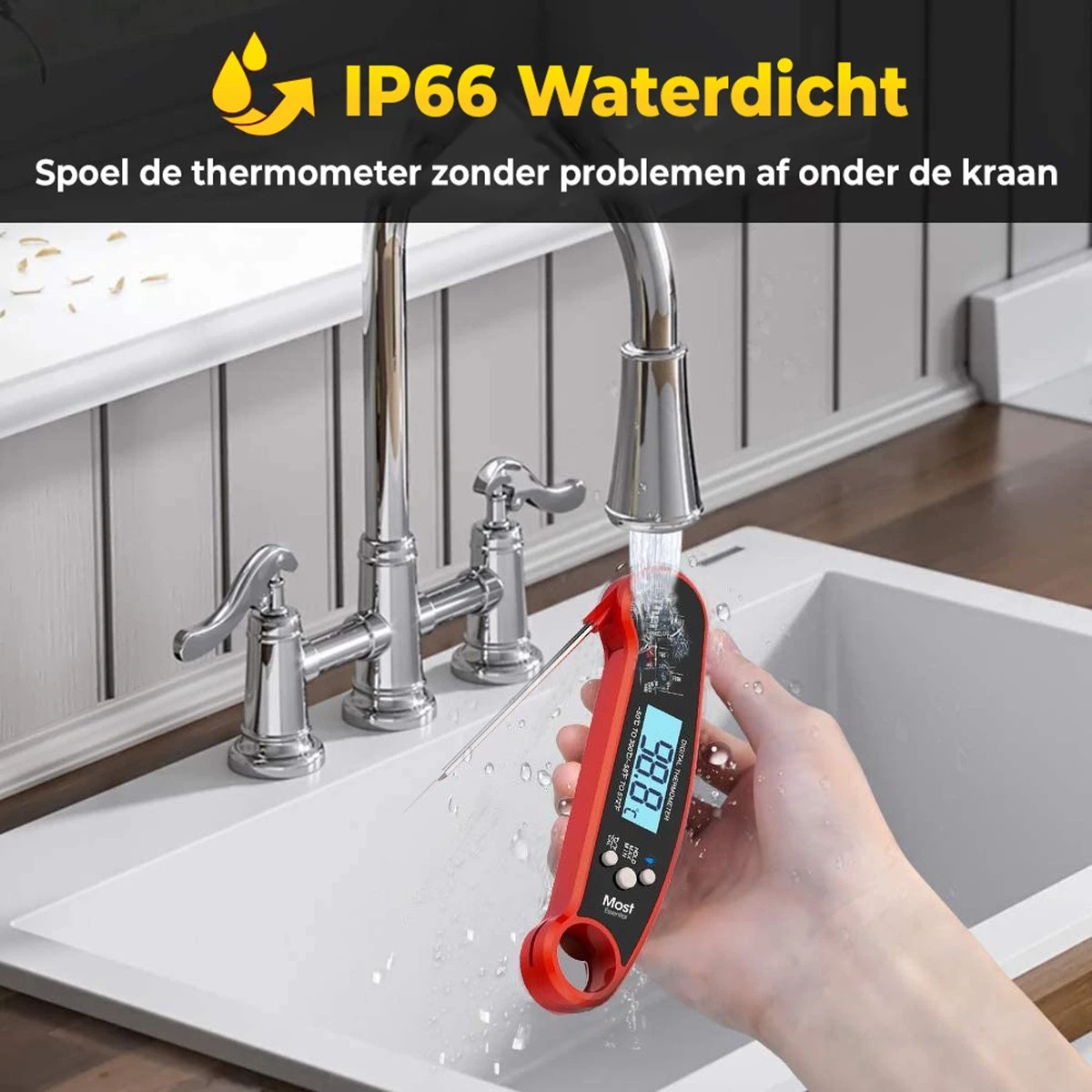MostEssential Premium Vleesthermometer - BBQ Thermometer - Kernthermometer - Suikerthermometer - Voedselthermometer - Thermometer Koken - Keuken Thermometer - Digitaal – Draadloos - Waterdicht - Afbeelding 3